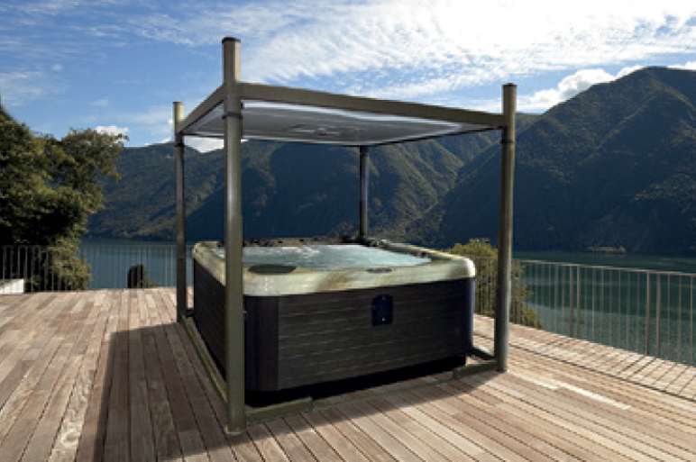 Covana Evolution hot tub cover with mural zen screen