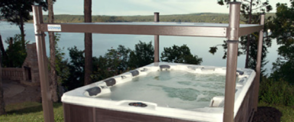 Covana Evolution hot tub cover with mural zen screen
